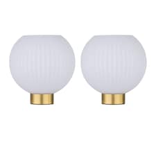 Set of 2 Betchley - Battery Operated Satin Brass Lamp with White Glass | Gold | White | Medium | 2