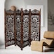 image 4 of 4 Panel Heavy Duty Carved  Screen Wooden Lotus Design Room Divider Dark Brown 200 x 180 cm | Brown | Dark Brown | 200 x 180 cm