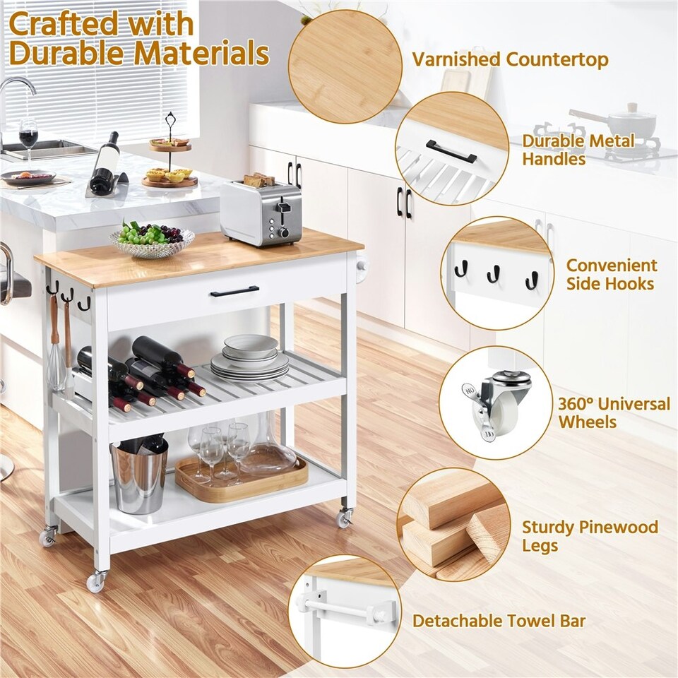image 1 of Yaheetech Rolling Kitchen Island Cart on Wheels White
