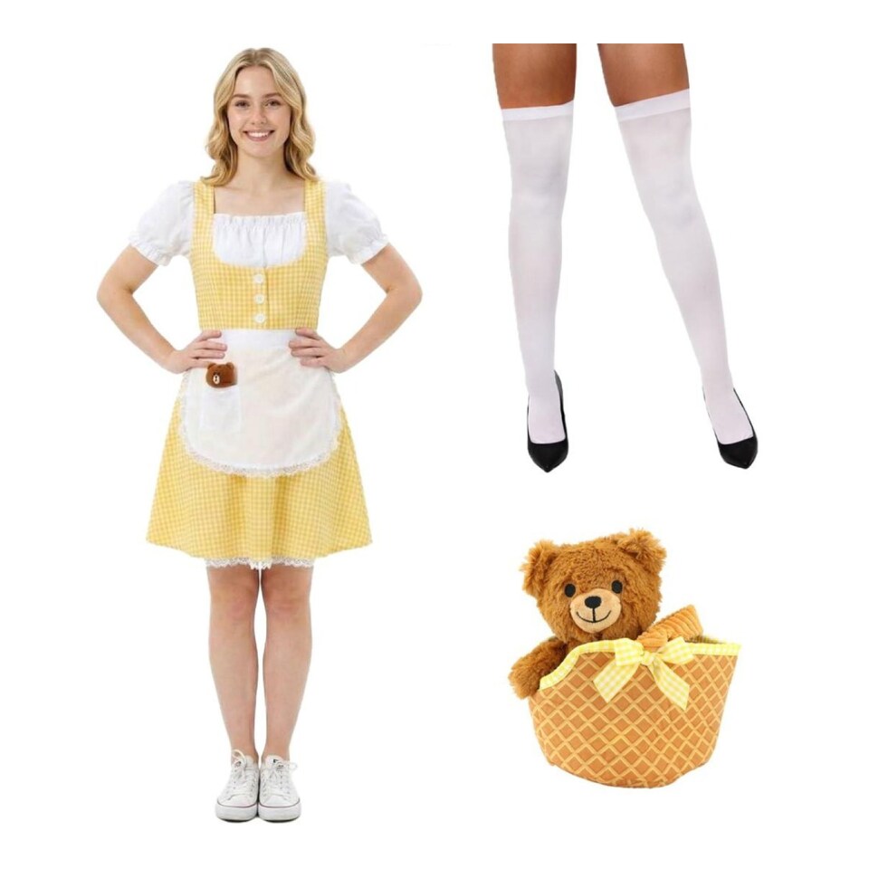 image 1 of Goldilocks Costume - Dress, Stockings, Soft Basket & Bear | Multi | XL