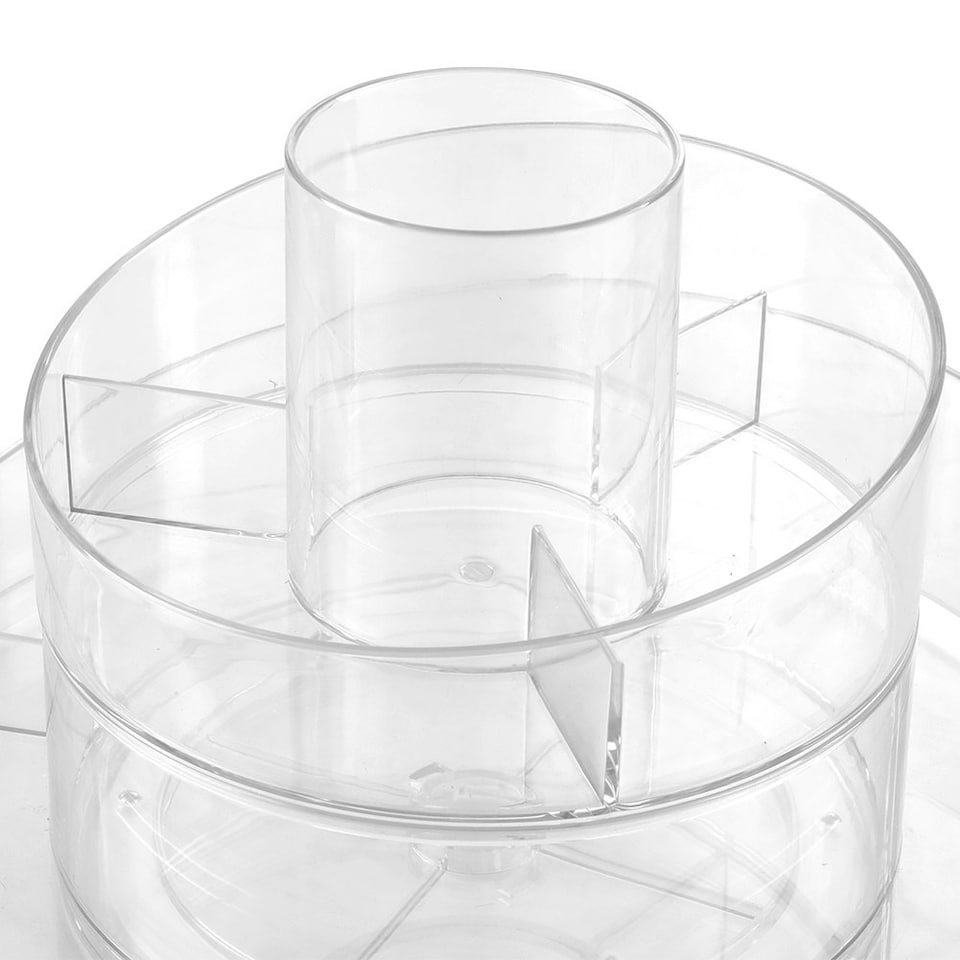 image 1 of Living and Home Circular Transparent Makeup Storage Carousel with Brush Holder for Desktop