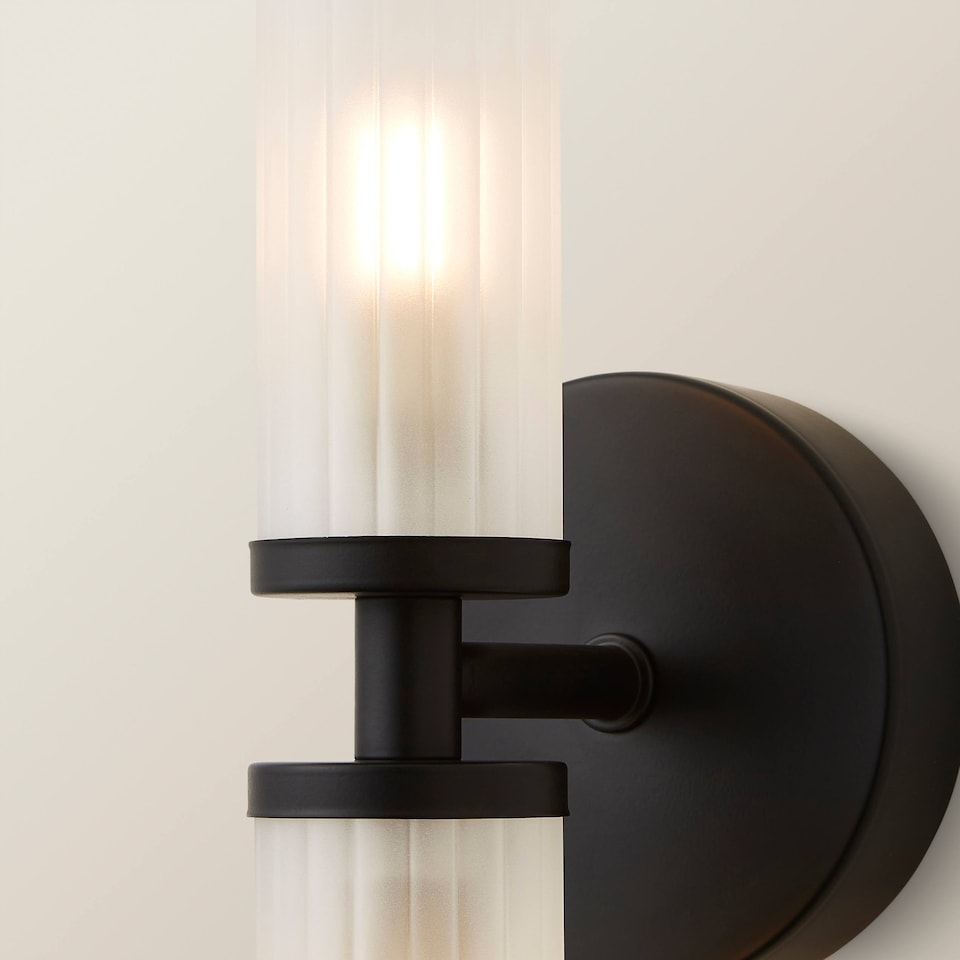 image 1 of ValueLights Canya Black 2 Way IP44 Frosted Glass Wall Light | Black
