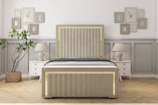 Sloomy Boston Gold Cream Plush Bed Frame With 50" Upholstered Headboard 4'6 Double