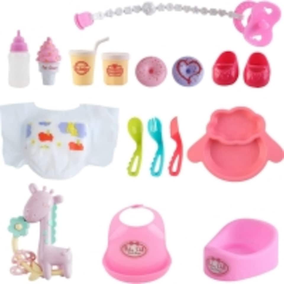 image 1 of 12” My First Baby Doll Play Set – 15 Piece Set with Crib, Mobile, High Chair & Accessories – Soft Body Doll for Kids Ages 3+