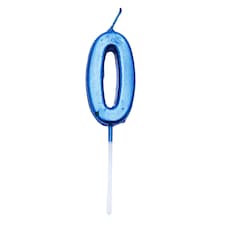 Blue 0 Number Candle Birthday Anniversary Party Cake Decorations Topper | Blue