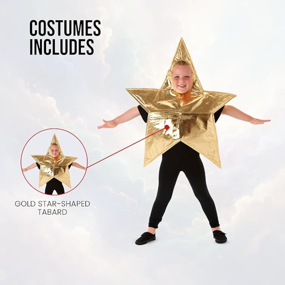 Kids Gold Star Costume 4 to 7 Years Nativity Christmas Fancy Dress Boys Girl Outfit - Tesco Groceries Kids Gold Star Costume 4 to 7 Years Nativity Christmas Fancy Dress Boys Girl Outfit - Tesco Groceries