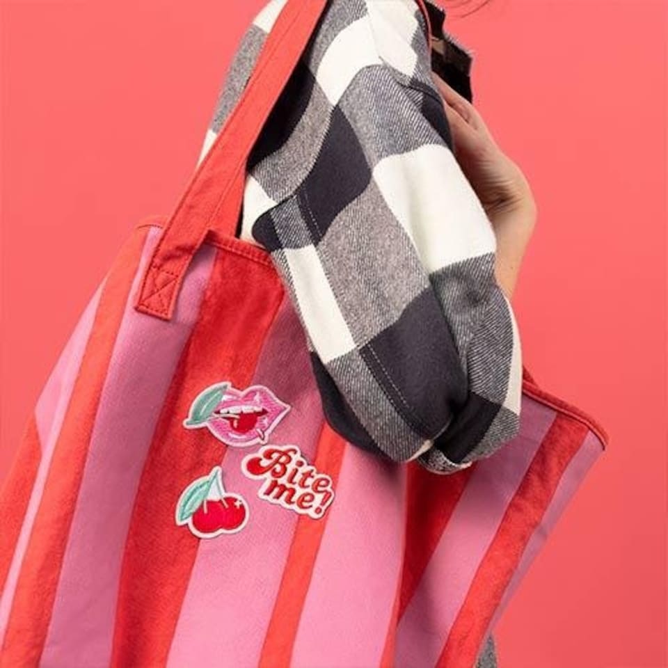 image 1 of Bite Me Pink & Red Iron On Patches - Pack of 3