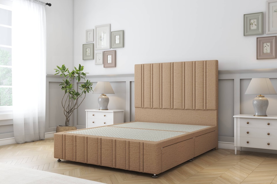 image 1 of Sloomy Langston Latte Dumfries Divan Bed Base 2 Drawers Right Side With 26 Inch Strutted Headboard & 12 Inch Matching Footboard | Brown | Latte | Small Single | 1