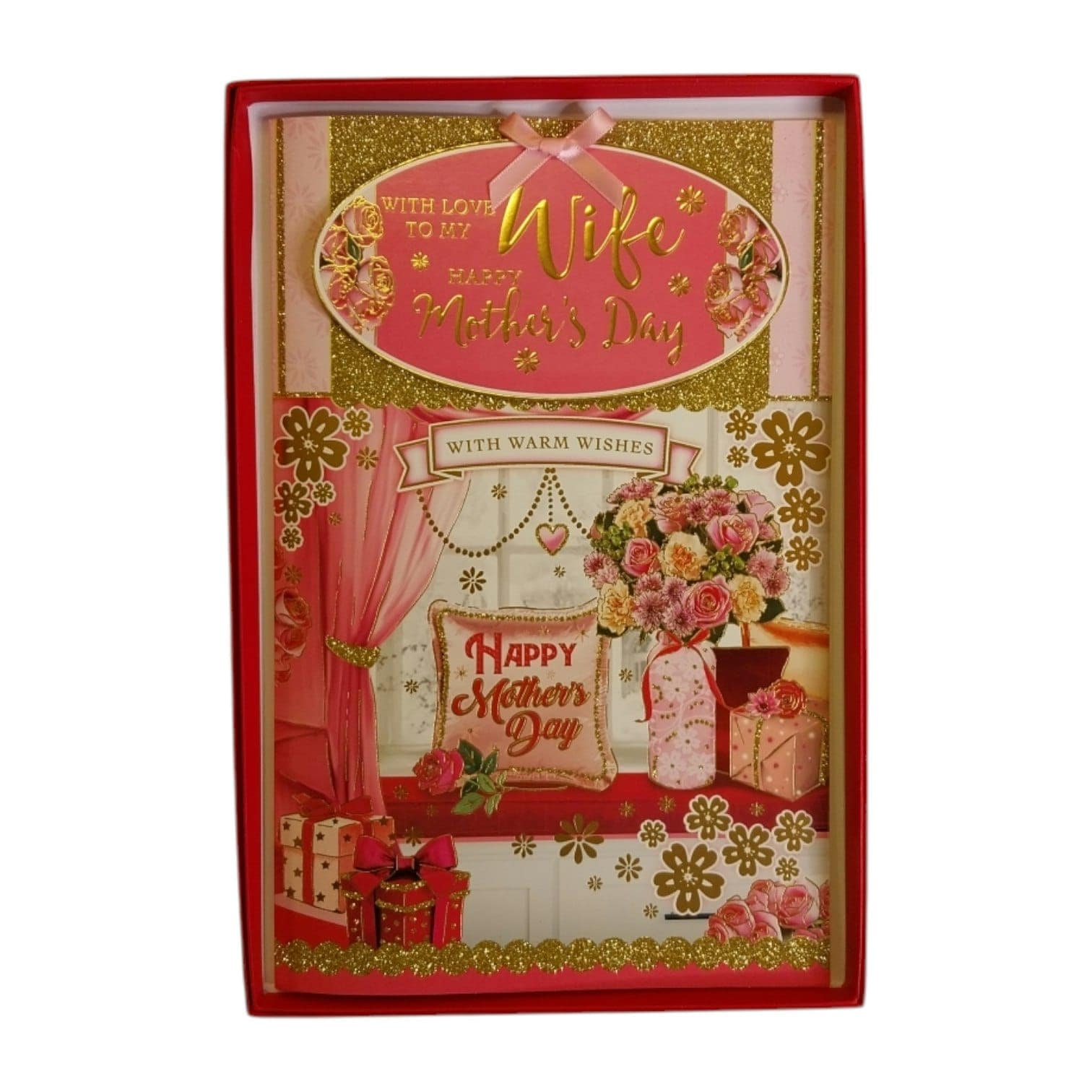 To My Wife Flower Pot and Cushion Design Pink Mother's Day Boxed Card