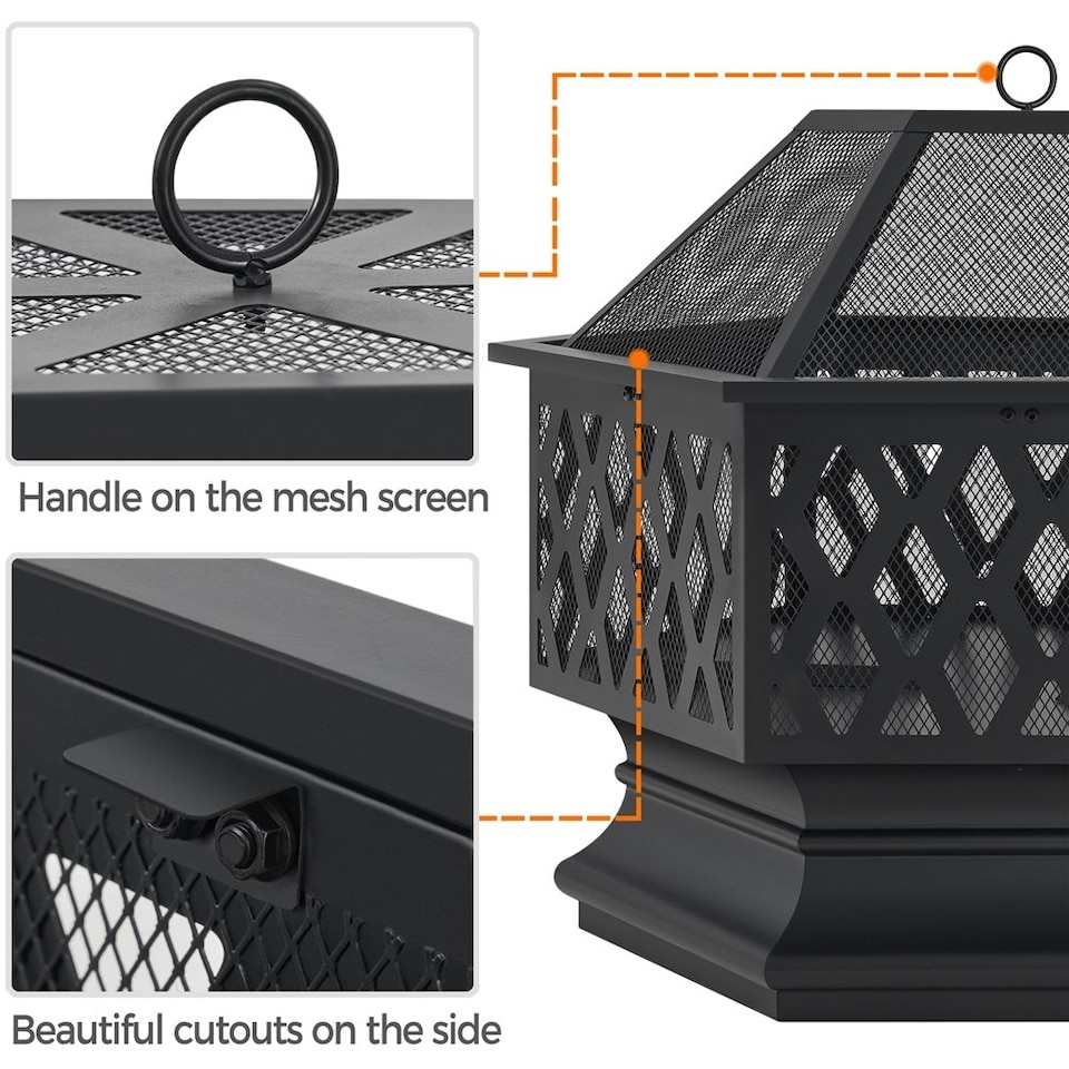 image 1 of Yaheetech Hex-Shaped Wood Burning Outdoor Fireplace Black