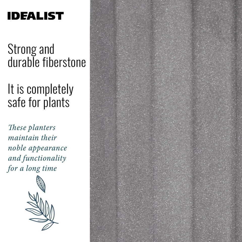 image 1 of Modern Ribbed Taupe Cylinder Planter on Legs, Round Pot Plant Stand Indoor D24 H32 cm, 7.6 ltrs Cap.