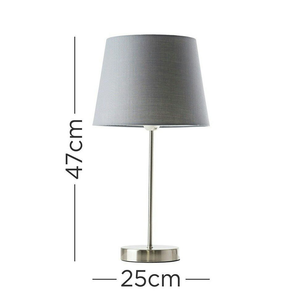 image 1 of ValueLights Modern Pair Of Satin Silver Table Lamps With Grey Shades Grey