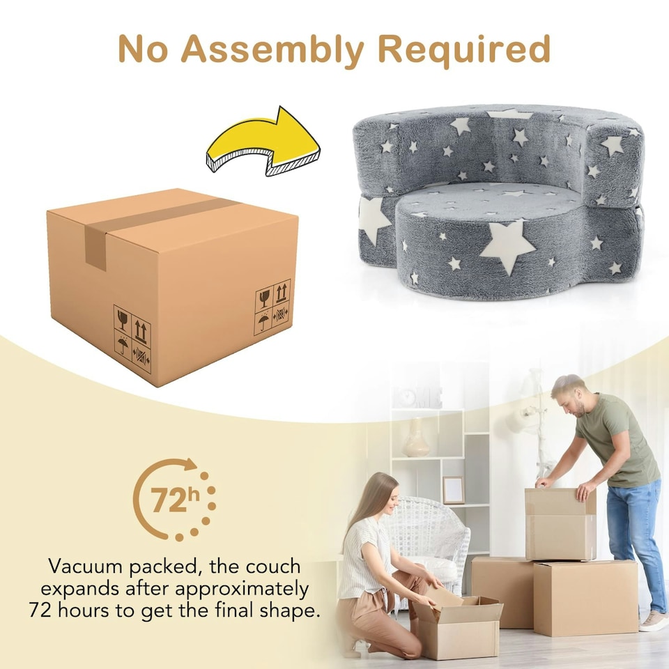 image 1 of COSTWAY Kids Plush Couch Toddlers 2 in 1 Sofa Play Mat | Grey | Chair