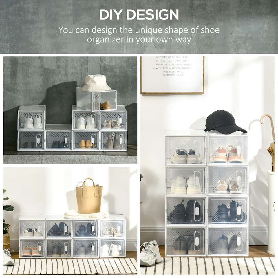 image 1 of HOMCOM 8PCS Stackable Clear Plastic Shoe Storage Box for UK/EU Size 8.5/43 