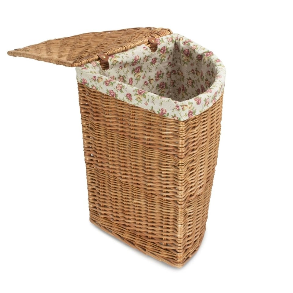 image 1 of Small Light Steamed Corner Laundry Baskets with Garden Rose Lining | Multi | Garden Rose