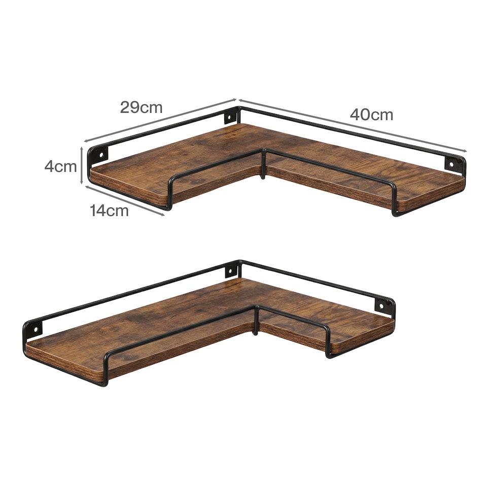 image 1 of Levede Floating Shelves Set 2PC L-Shaped Corner Shelf Wall Mounted Wood Brown