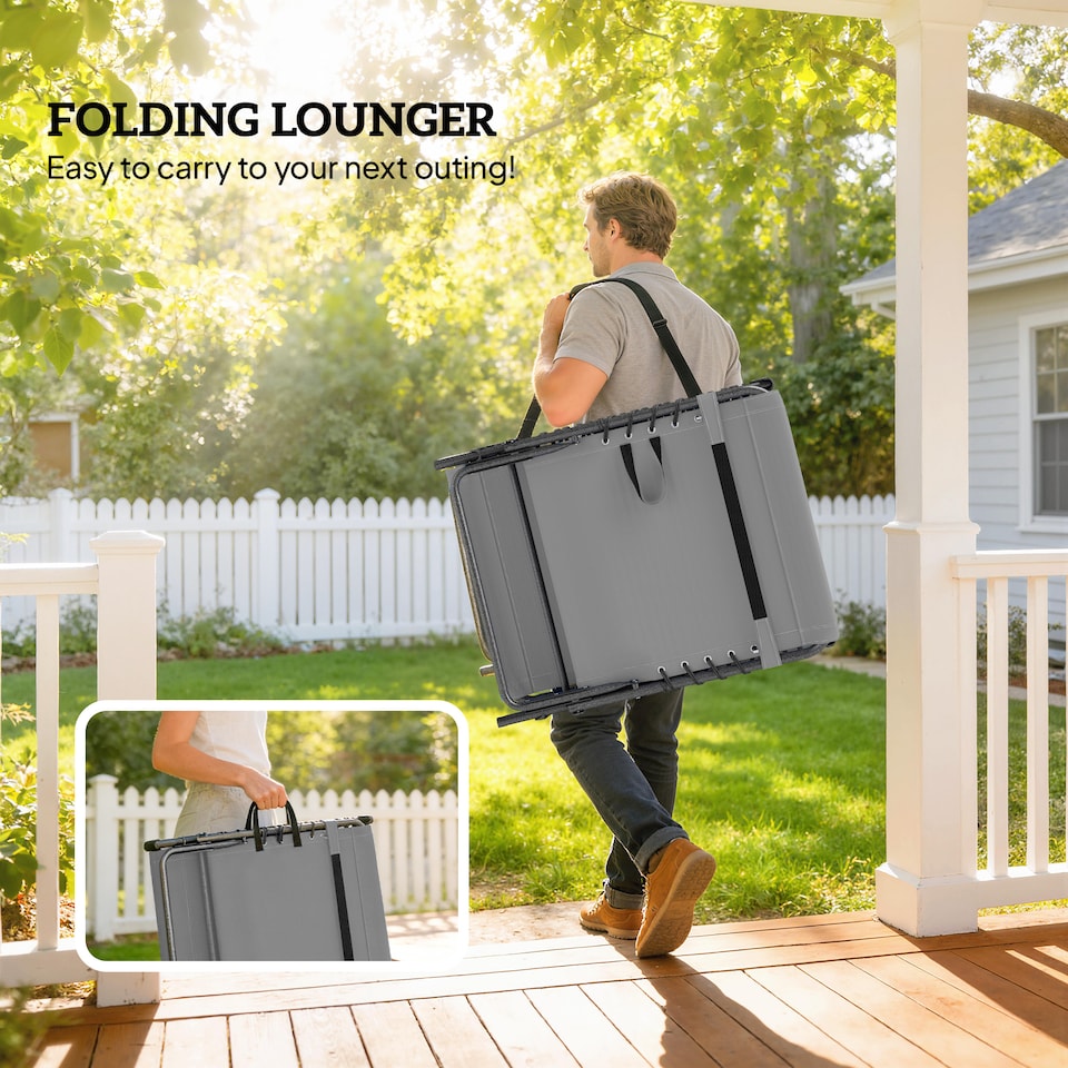 image 1 of Outsunny Folding Sun Loungers with 5-Level Back, Cup Holder, Grey | Grey | Grey | L