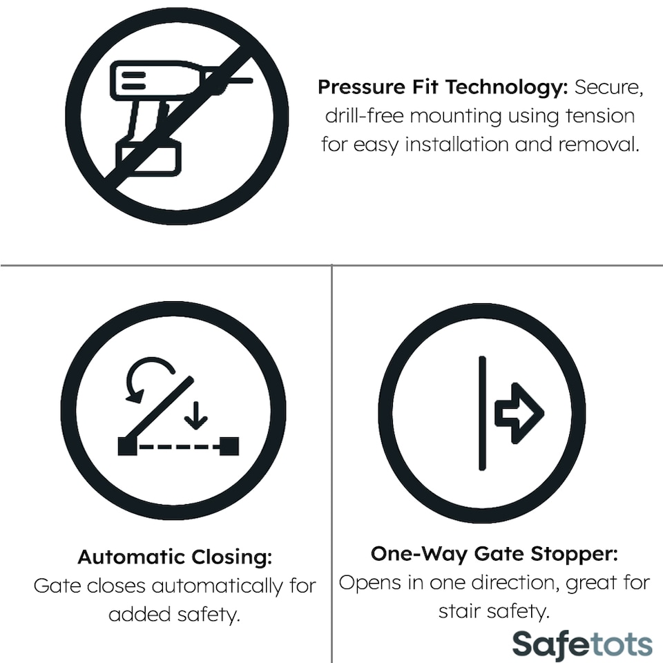 image 1 of Bettacare Auto Close Stair Gate, 68.5cm - 75cm, Matt Black, Narrow, Narrow Pressure Fit Safety Gate, Baby Gate