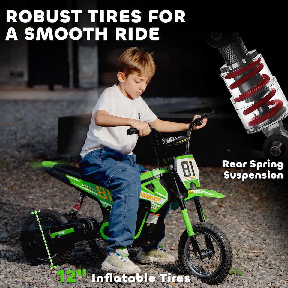 image 1 of AIYAPLAY 24V Battery Powered Ride On Motorcycle with Rear Suspension, Green