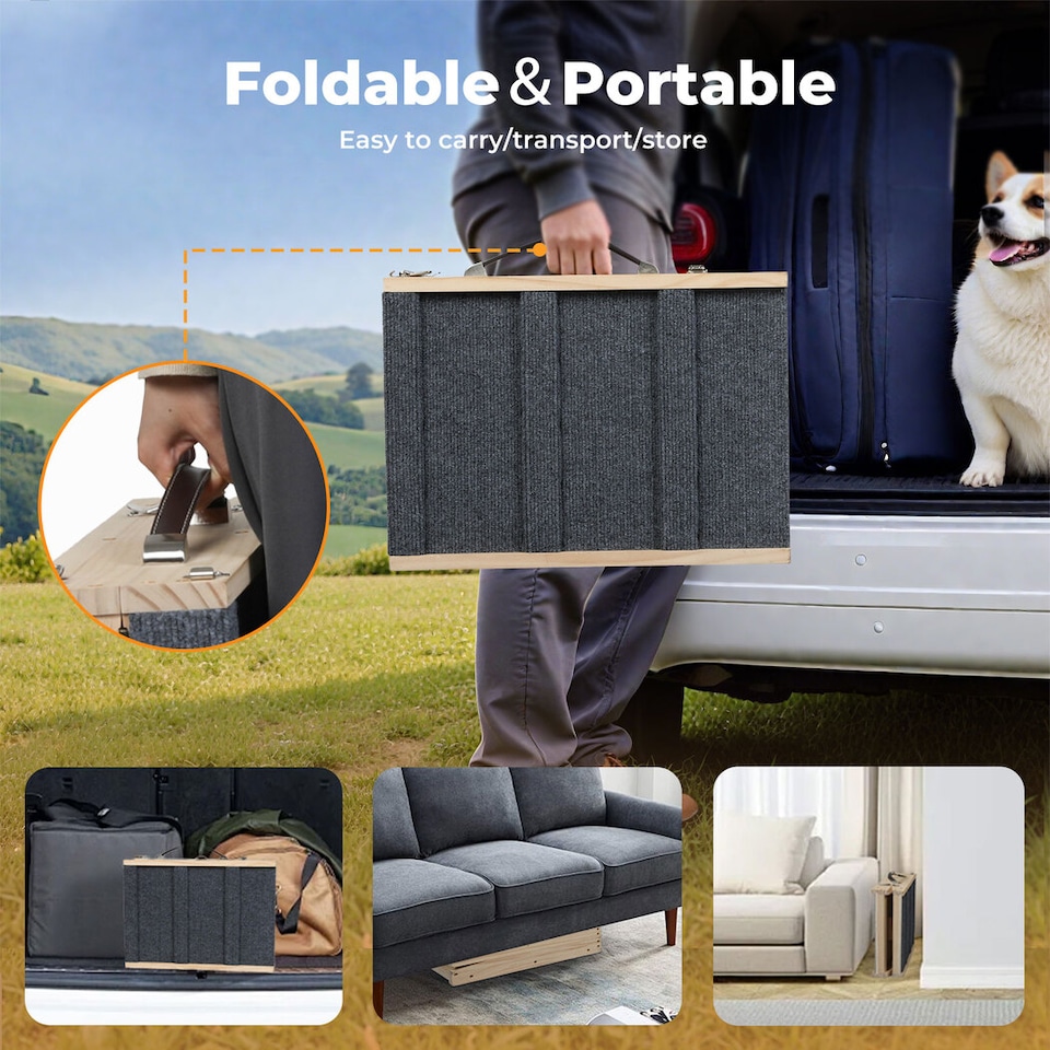 image 1 of Skylos Adjustable Dog Pet Ramp Foldable Stairs Non-Slip Ramp for Car Bed Sofa