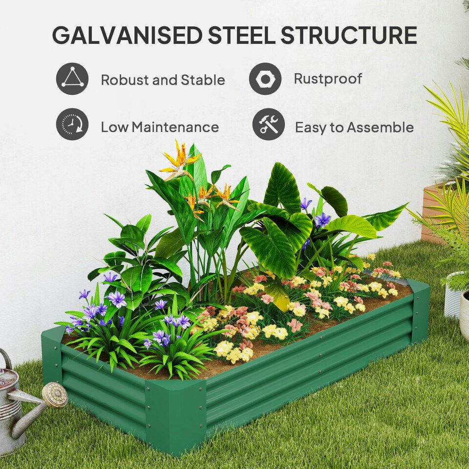 image 1 of Outsunny Galvanised Raised Garden Bed, 180x90x30cm Raised Planter, Green 