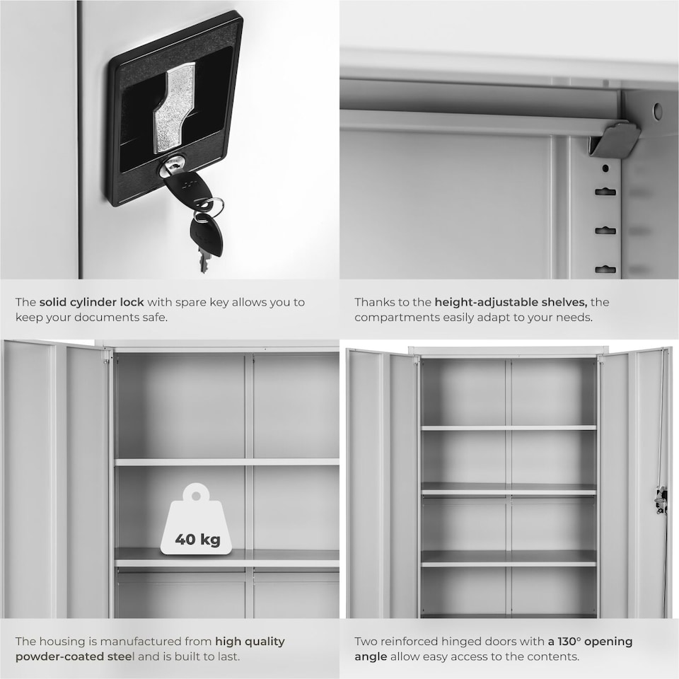 image 1 of Filing Cabinet Blain - 5 height-adjustable shelves, lockable doors | Grey | grey | 80 x 40 x 180 cm | 1