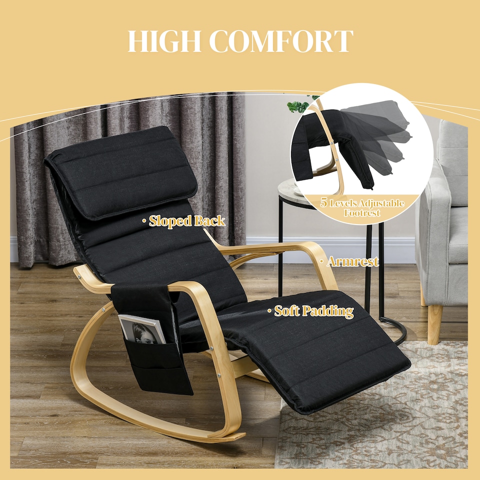 image 1 of HOMCOM Rocking Chair Recliner Armchair with Adjustable Footrest, Black