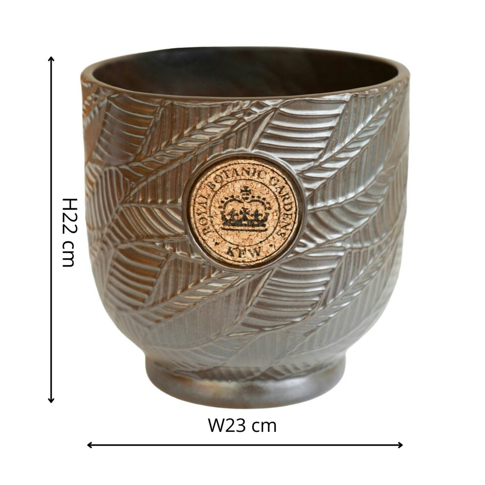 image 1 of Kew Leaf Embossed Cork Planter Black