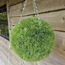 Best Artificial 28cm Green  Grass Moss Hanging Basket Topiary Ball - Suitable for Outdoor Use - Weather & Fade Resistant