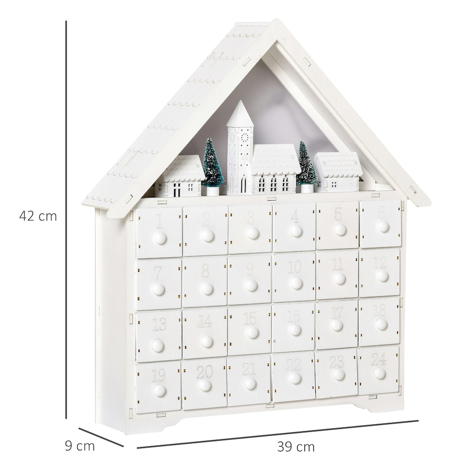 image 1 of HOMCOM 24-Drawer Wooden Christmas Advent Calendar, Wooden Light-Up Decoration