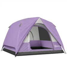 Outsunny 3-4 Person Camping Tent, Waterproof Tent, Purple | Purple | Purple | 200 x 200 x 135 cm
