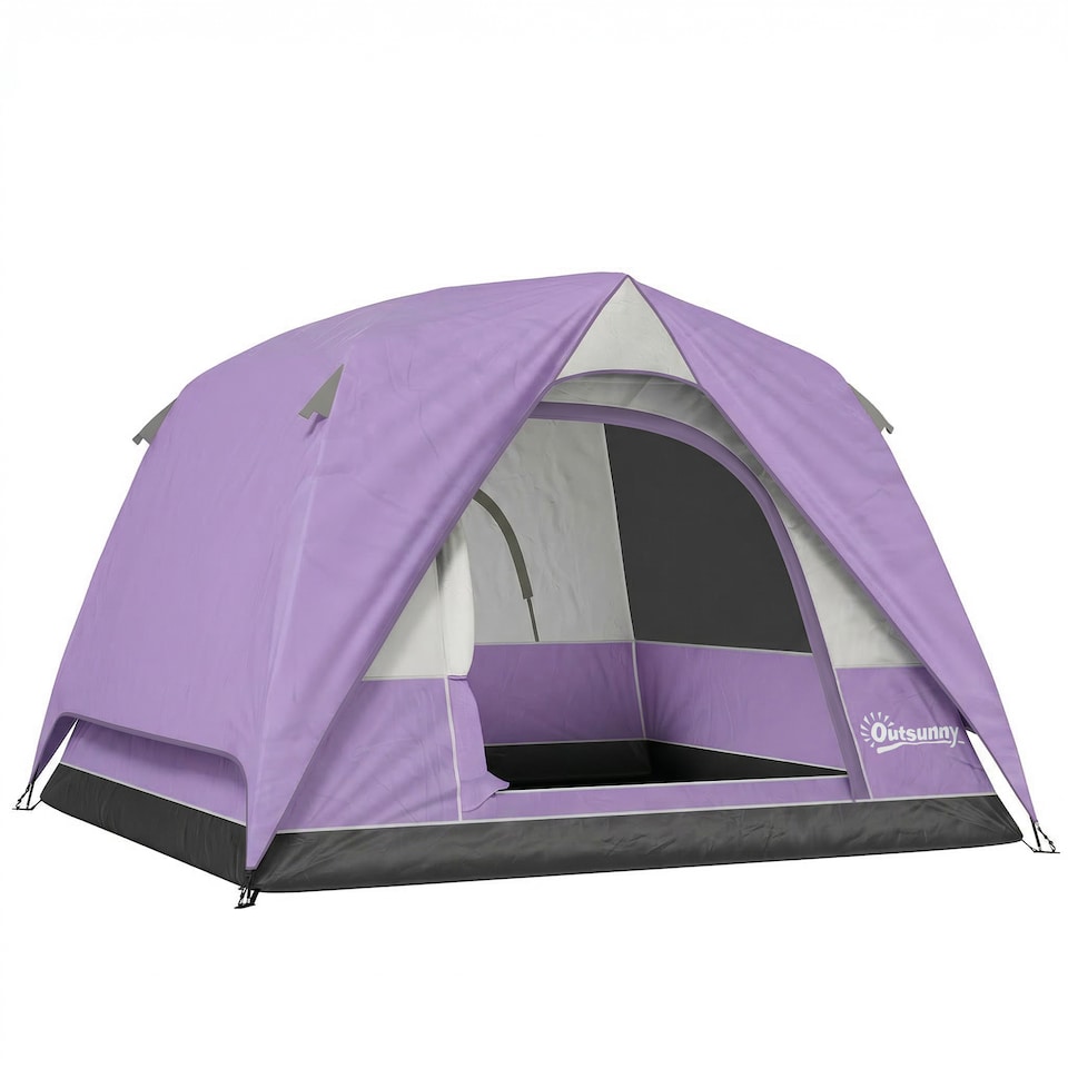 image 1 of Outsunny 3-4 Person Camping Tent, Waterproof Tent, Purple | Purple | Purple | 200 x 200 x 135 cm