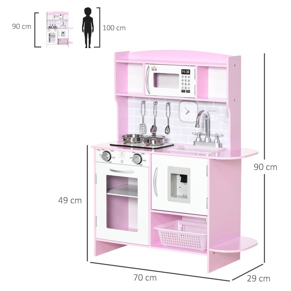 image 1 of HOMCOM Kitchen Set for Kids W/ Lights Sounds, Microwave, Sink, for Aged 3-6