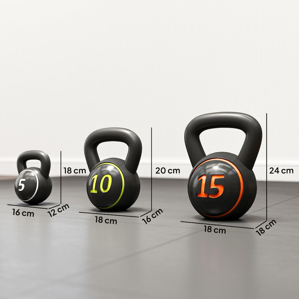 image 1 of SPORTNOW Set of Three Kettlebell Weights with Storage Tray, 2.2kg, 4.5kg, 6.8kg