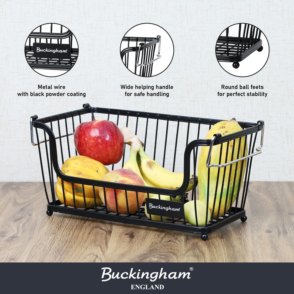 image 1 of Buckingham Multi-Purpose Stackable Storage Organising Basket 30.5 x 16 x 15 cm Black