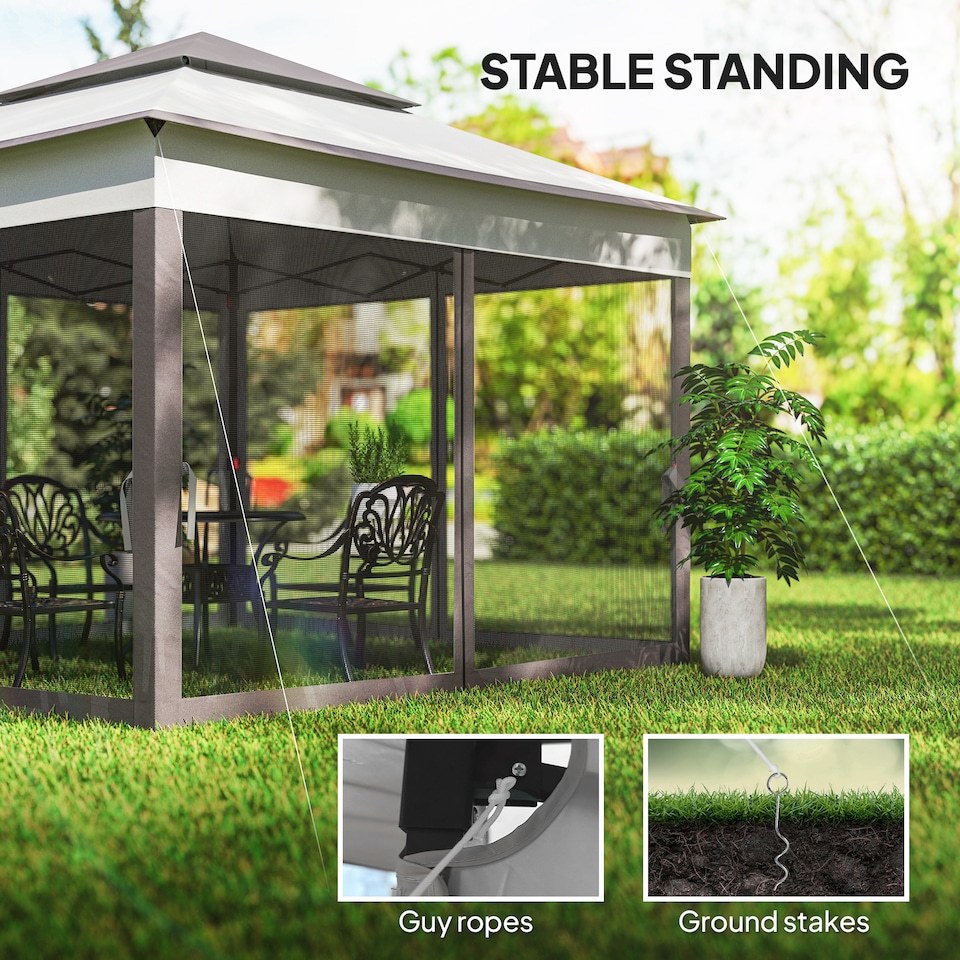 image 1 of Outsunny 3 x 3m Pop Up Gazebo, Marquee Party Tent with Double Tier Roof, Netting and Carry Bag, Event Shelter for Outdoor Patio, Light Grey