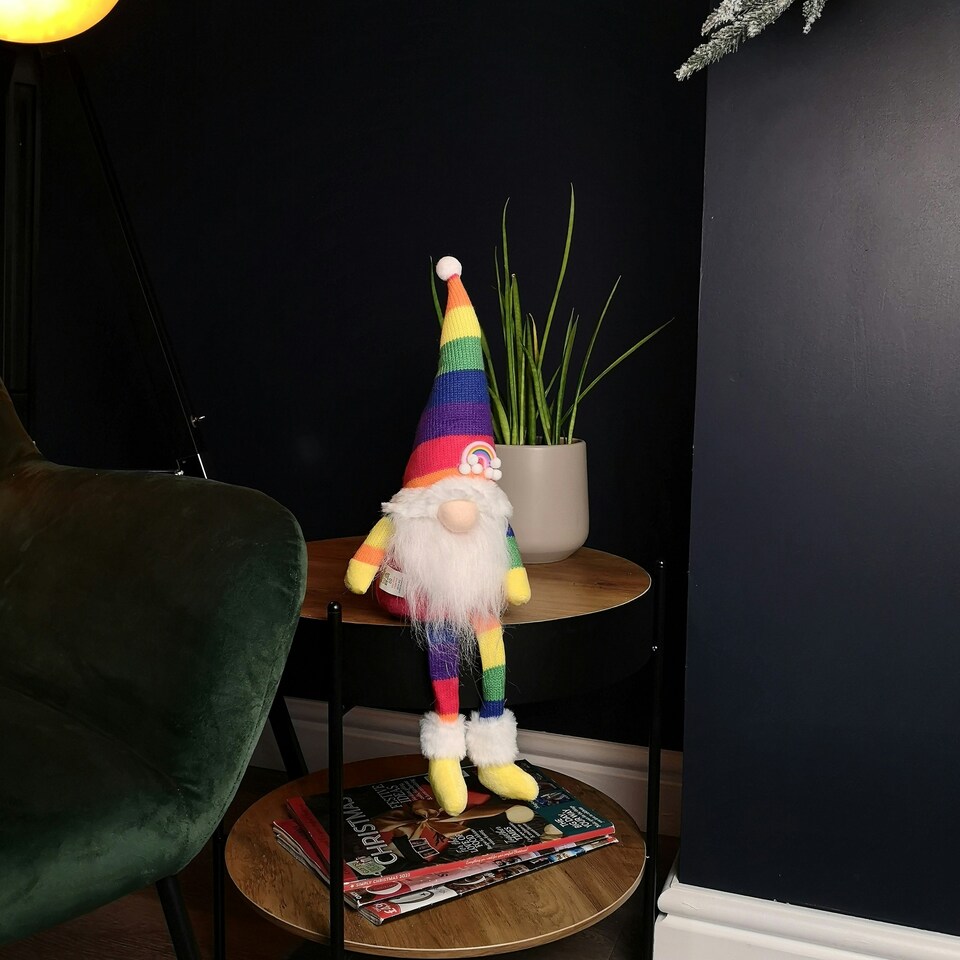 image 1 of 47cm Rainbow Plush Seated Christmas Gonk with Dangly Legs Decoration