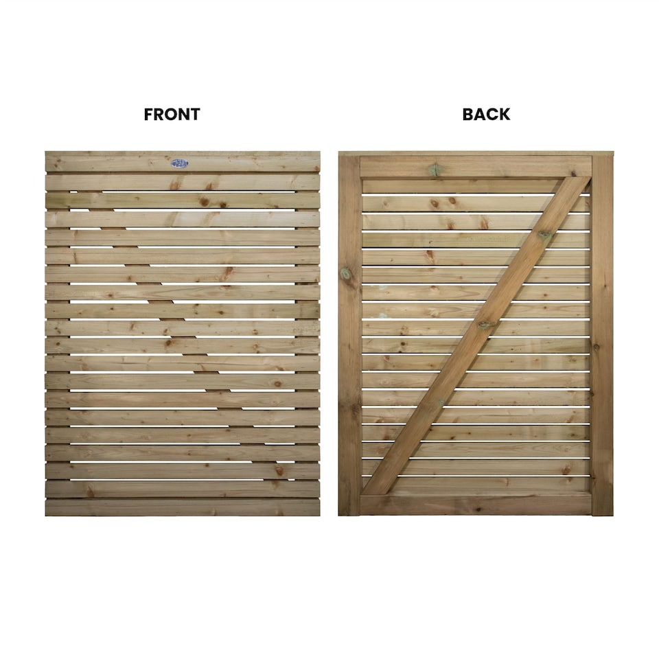 image 1 of Roma Slatted Garden Gate 4ft x 3ft Treated Wooden Decorative Venetian-Style Door