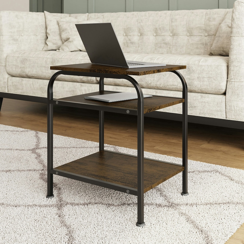 image 1 of Industrial Urban Design 3 Tier Side or End Table. Black Metal Frame. Black