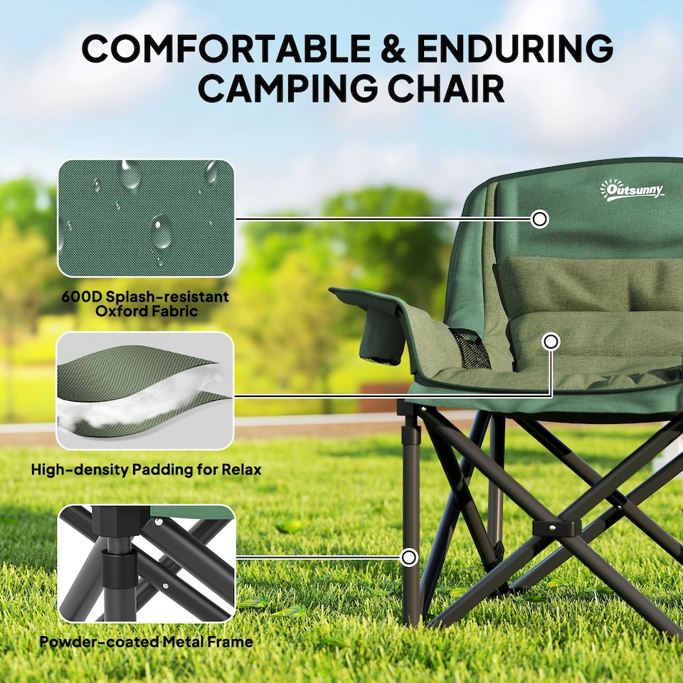 image 1 of Outsunny Camping Chair for Adults, Padded Folding Chair, Olive Green