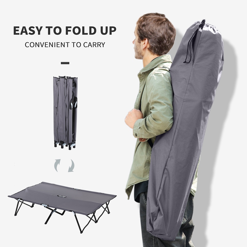 image 1 of Outsunny Double Camping Folding Cot Outdoor Portable Sleeping Bed, Grey | Grey | Grey