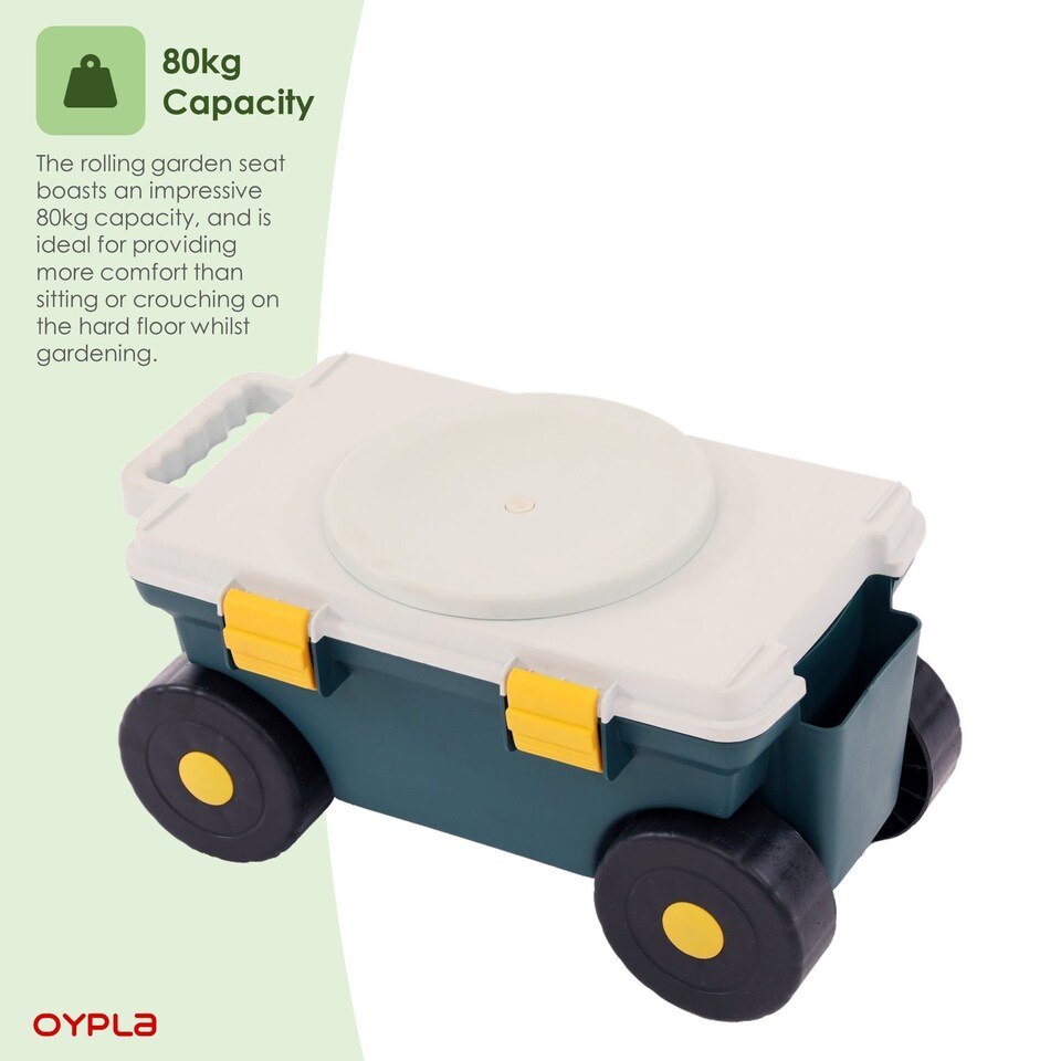 image 1 of Outdoor Garden Rolling Tool Cart Storage Box with Rotating Seat | Green