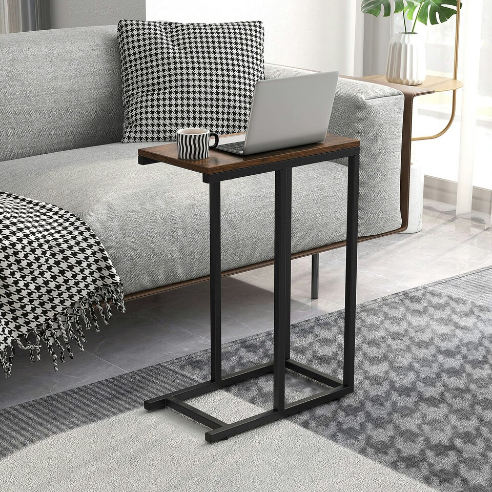 image 1 of COSTWAY C-Shaped End Table Sofa Side Table Coffee | Brown