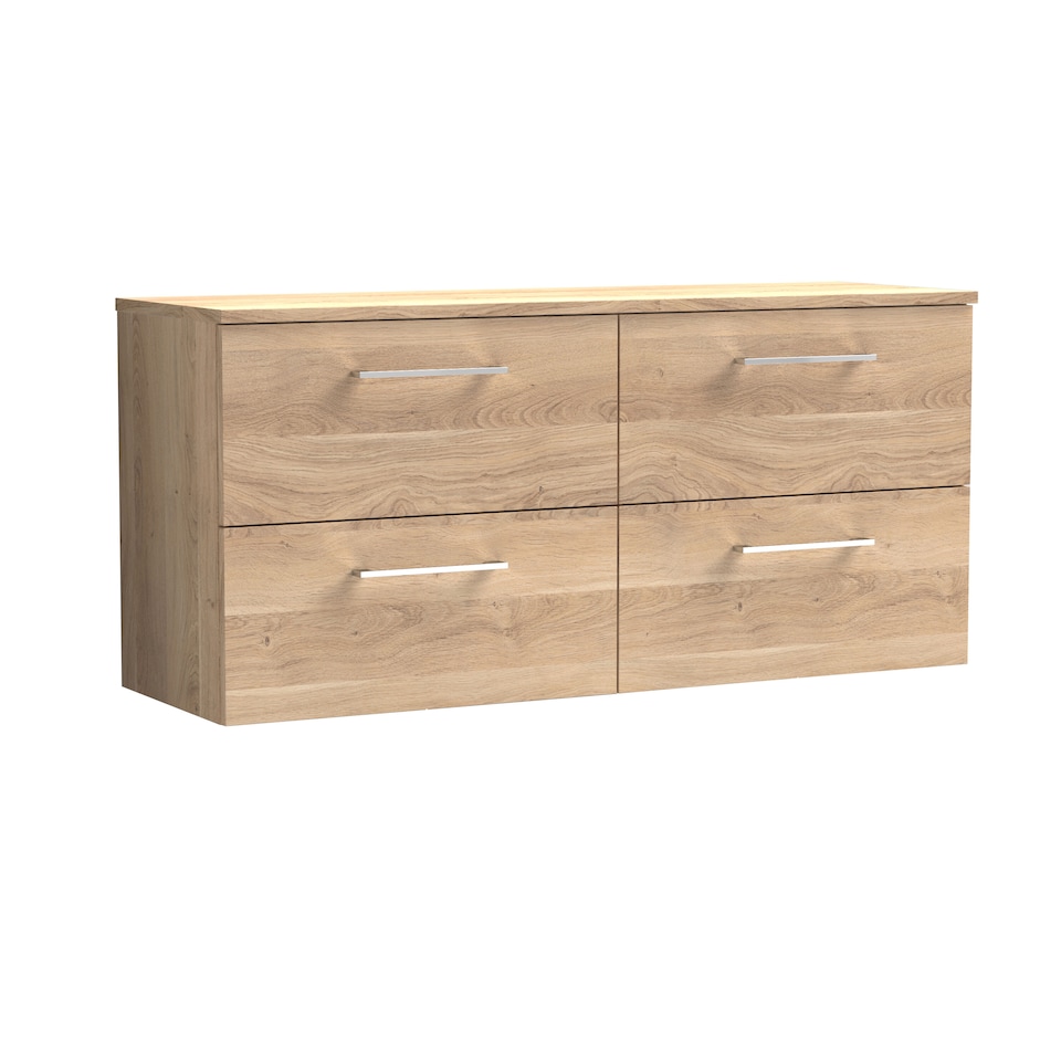 image 1 of Balterley Level Modern Bathroom Wall Hung 4 Soft Close Drawer Vanity Unit with Worktop | Brown | Bleached Cuneo Oak