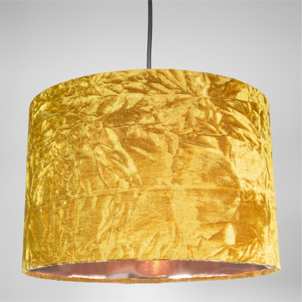 image 1 of Modern Ochre-Mustard Crushed Velvet 12 Inch Table-Pendant Shade with Copper Inner | Yellow