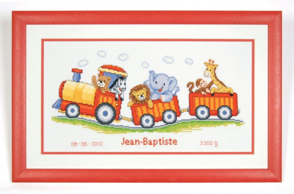 Vervaco B/REC ANIMAL TRAIN - Counted Cross Stitch Kit: Birth Record: Animal Train