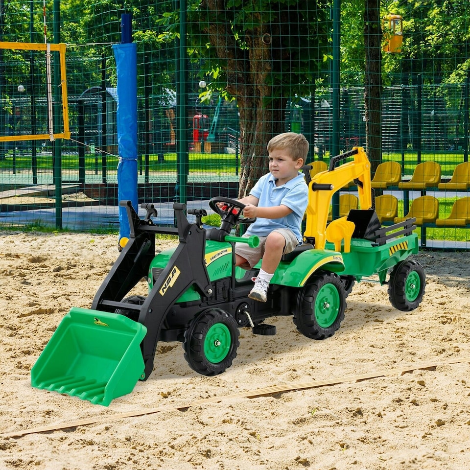 image 1 of COSTWAY 3 in 1 Kids Ride On Excavator Pedal car Bulldozer Green