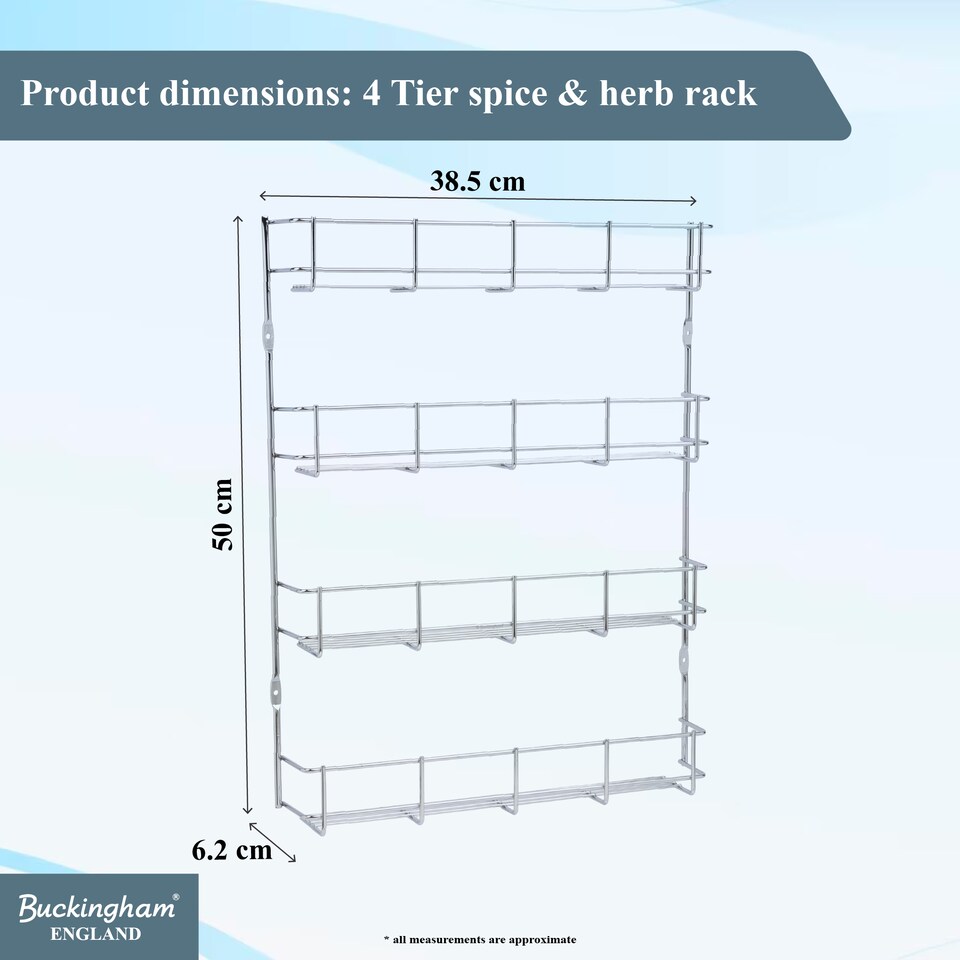 image 1 of Buckingham 4-Tier Spice Rack Cupboard Jar & Packet Organizer for Kitchen Storage 38.5 cm | Silver