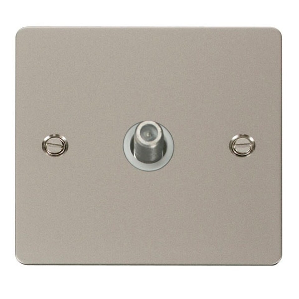 SE HOME Flat Plate Pearl Nickel Satellite Socket 1 Gang - White Trim - SE Home White | Pearl Nickel