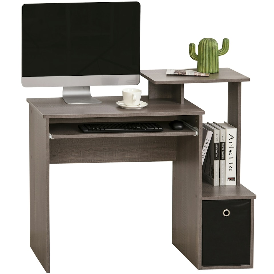 image 1 of HOMCOM Computer Desk with Sliding Keyboard Tray Storage Drawer Shelf Grey